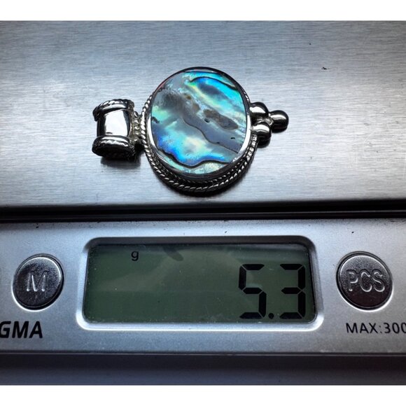 Vintage 925 Sterling Silver Abalone Shell Oval Pendant Estate Jewelry - Picture 8 of 9